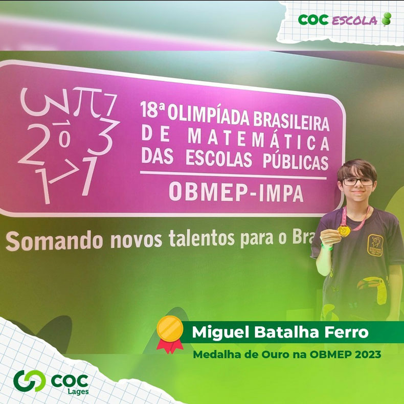 Aluno do COC Lages  ganha medalha na Olimpíada Brasileira de Matemática